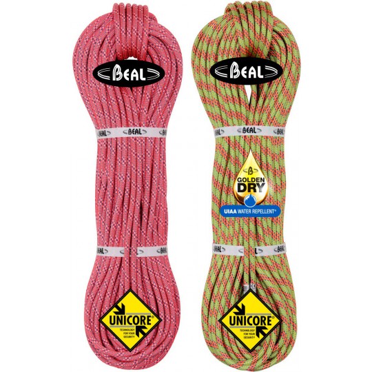 Corde à double alpinisme 2x60m ICE LINE 8.1 UNICORE GOLDENDRY jaune-orange BEAL