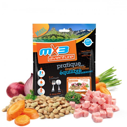 Plat Lyophilisé Lentilles au Jambon 531 Kcal MX3