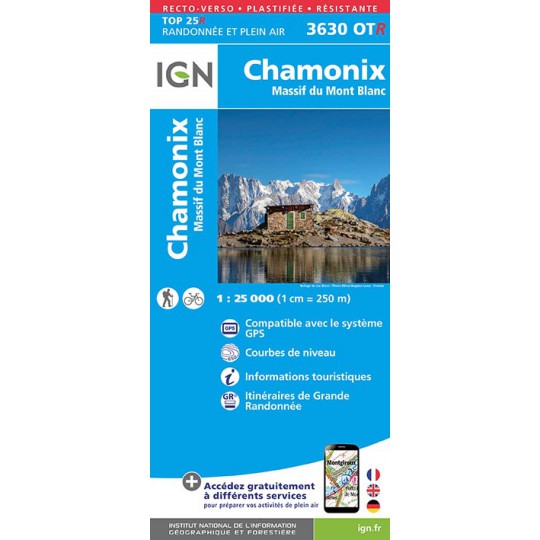 Carte Résistante Plastifiée TOP 25 IGN 3630 OTR CHAMONIX 2017