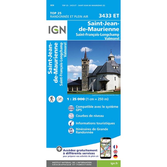 Carte TOP 25 IGN 3433 ET ST JEAN DE MAURIENNE-VALMOREL 2017