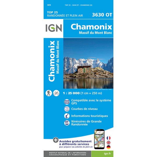 Carte TOP 25 IGN 3630 OT CHAMONIX-MONT BLANC 2017