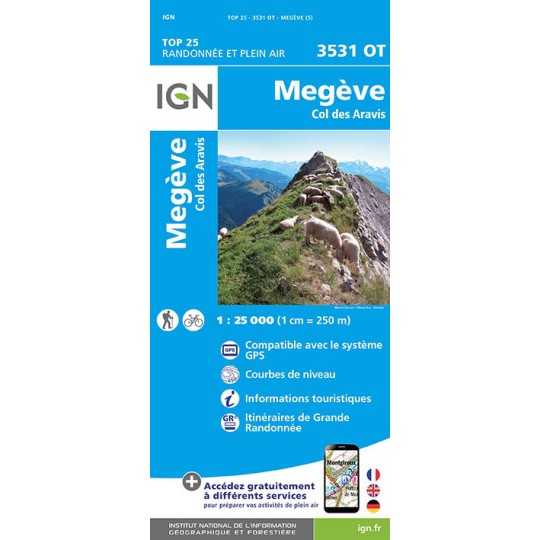 Carte TOP 25 IGN 3531 OT MEGEVE-ARAVIS 2017