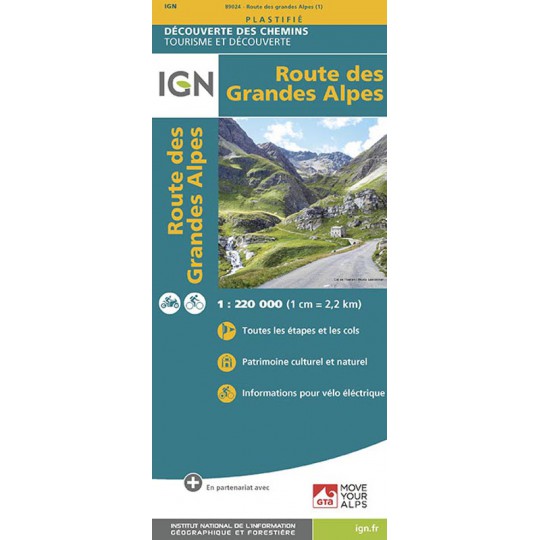 Carte IGN plastifiée de la Route des Grandes Alpes 1/220000 GTA
