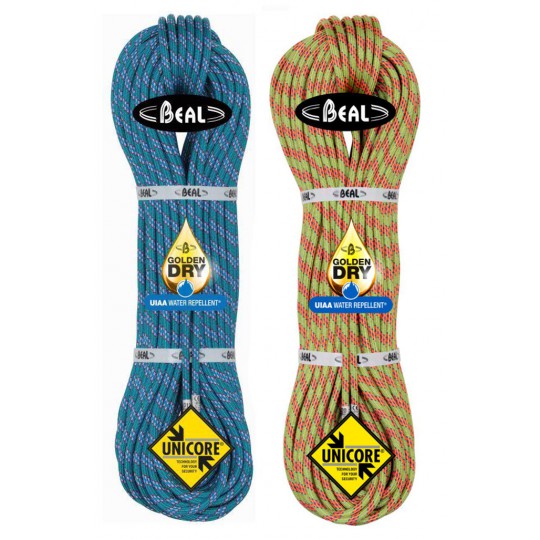 Corde 2x60m Ice Line 8.1 Unicore GoldenDry jaune-bleu Beal