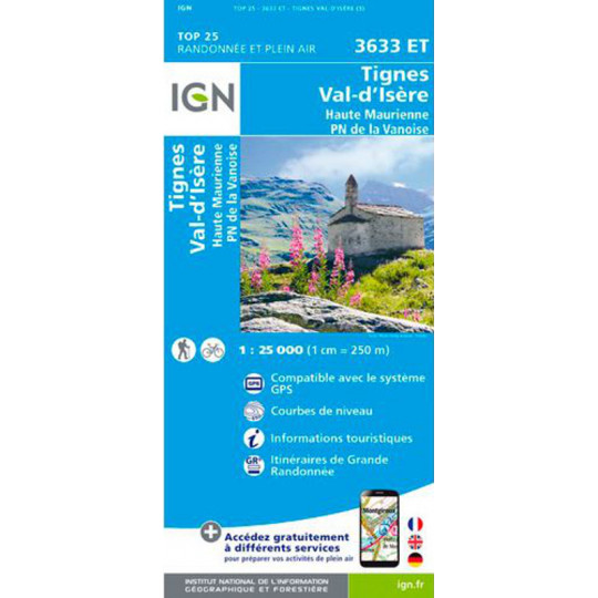 Carte TOP 25 IGN 3633 ET TIGNES - HAUTE MAURIENNE - VANOISE