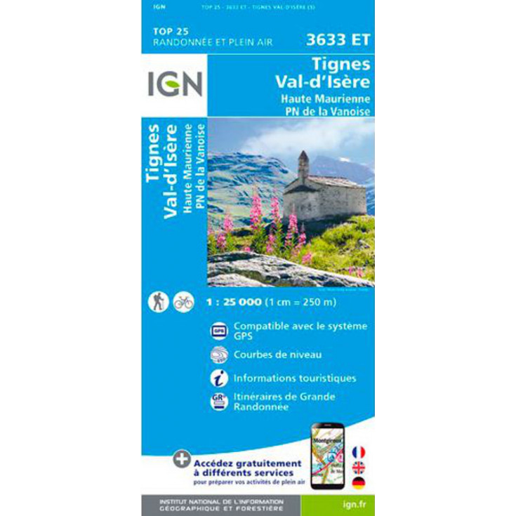 Carte  TOP 25 IGN 3633 ET TIGNES-HAUTE MAURIENNE-VANOISE 2018