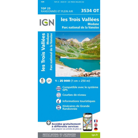 Carte TOP 25 IGN 3534 OT MODANE - 3 VALLEES - VANOISE