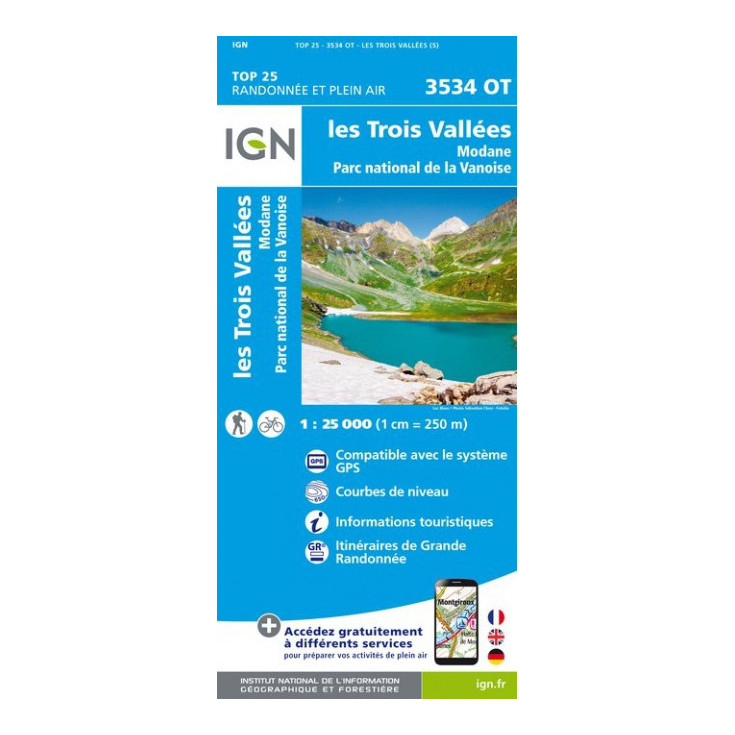 Carte TOP 25 IGN 3534 OT MODANE-3 VALLEES-VANOISE