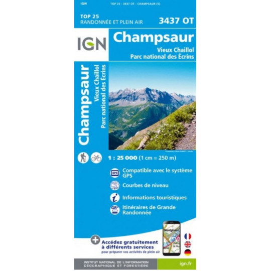 Carte TOP 25 IGN 3437 OT CHAMPSAUR