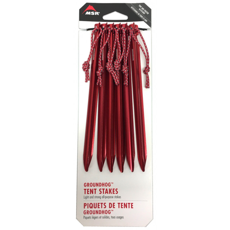 Lot de 6 piquets de tente GROUNDHOG STAKES 19cm rouge MSR