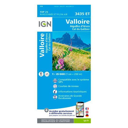 Carte TOP 25 IGN 3435 ET VALLOIRE - GALIBIER 2019