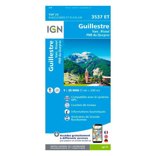 Carte TOP 25 IGN 3537 ET GUILLESTRE - VARS - RISOUL - QUEYRAS 