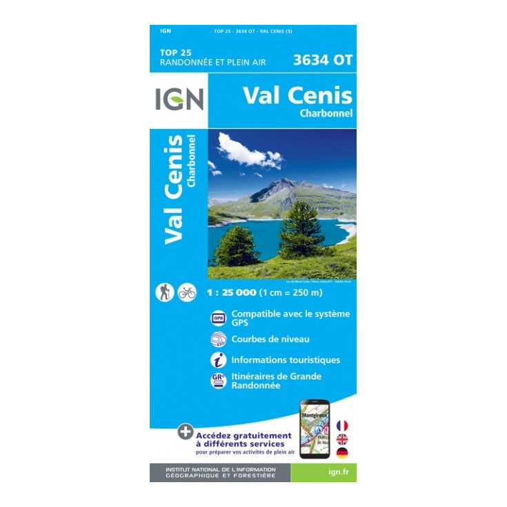 Carte TOP 25 IGN 3634 OT VAL CENIS-CHARBONNEL 2019