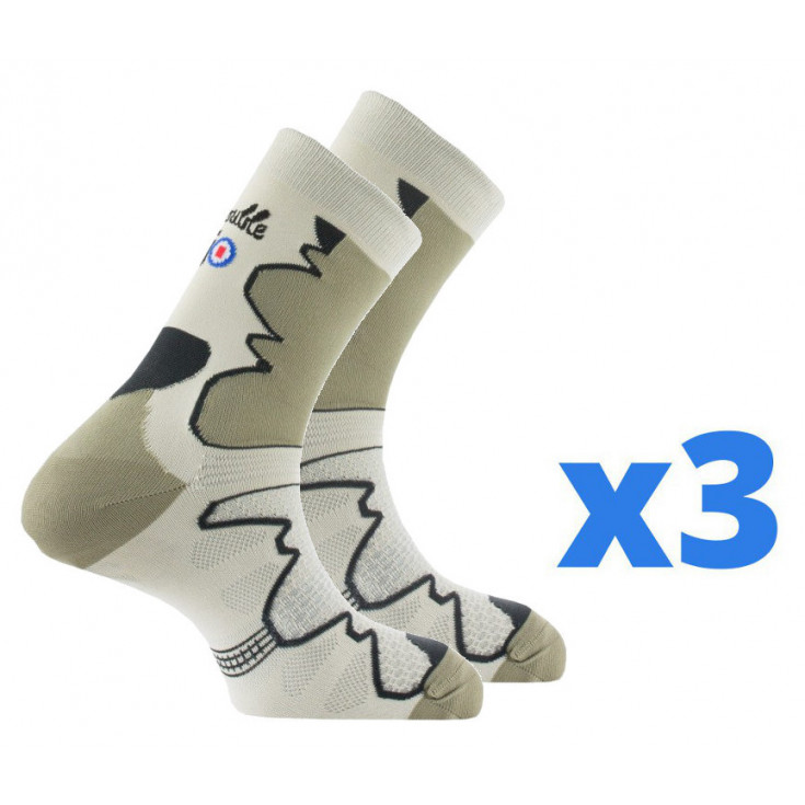 Lot de 3 paires de chaussettes de randonnée "La Double TREK" beige-kaki Thyo