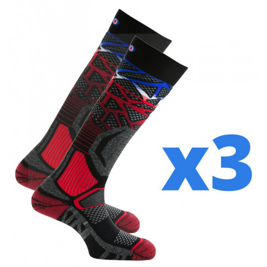 Lot de 3 paires de chaussettes de ski ALVEOL TECH 2 noir-tricolore Thyo