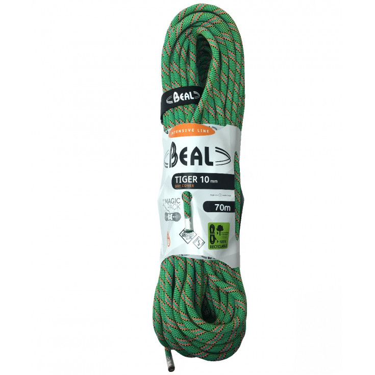 Corde escalade 70m TIGER Drycover Unicore 10mm vert BEAL