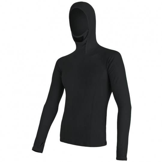 Tee-shirt homme laine Mérinos DOUBLE FACE HOODED noir SENSOR