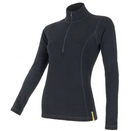 Tee-shirt femme laine Mérinos W'S DOUBLE FACE 1/4 ZIP noir SENSOR