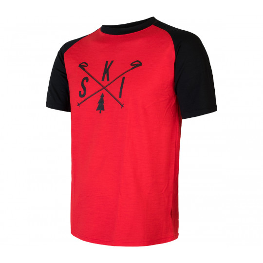 Tee-shirt laine Mérinos PT SKI rouge-noir SENSOR