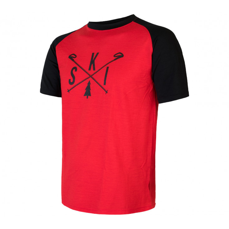 Tee-shirt laine Mérinos PT SKI rouge-noir SENSOR