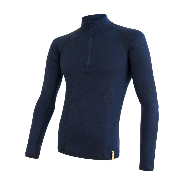 Tee-shirt homme laine Mérinos DOUBLE FACE 1/4 ZIP deep-blue SENSOR