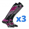 Lot de 3 paires de chaussettes de ski femme PODY AIR SKI noir-rose Thyo