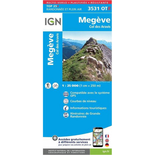 Carte Résistante Plastifiée TOP 25 IGN 3531 OTR MEGEVE - ARAVIS