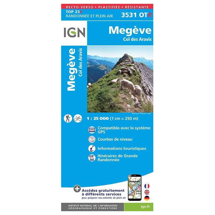 Carte Résistante Plastifiée TOP 25 IGN 3531 OTR MEGEVE-ARAVIS 2017