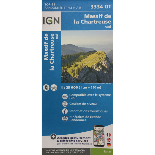 Carte TOP 25 IGN 3334 OT CHARTREUSE SUD 2021