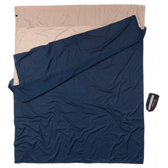 Drap de sac DOUBLE 100% COTON EGYPTIEN +4°C TRAVEL bleu-beige COCOON