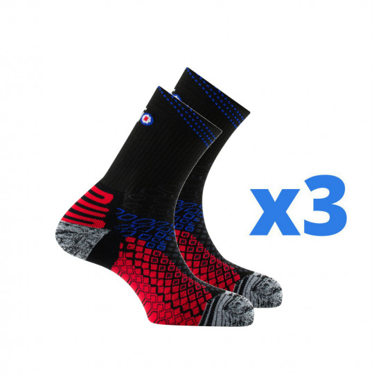 Lot de 3 paires de chaussettes mid PRO TRAIL tricolore Thyo