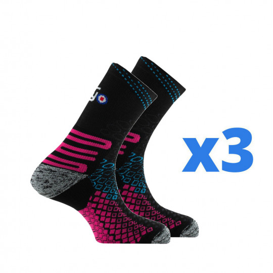 Lot de 3 paires de chaussettes mid PRO TRAIL noir-rose Thyo