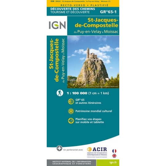 Carte IGN plastifiée Saint Jacques de Compostelle - PUY EN VELAY A MOISSAC 1/100000 
