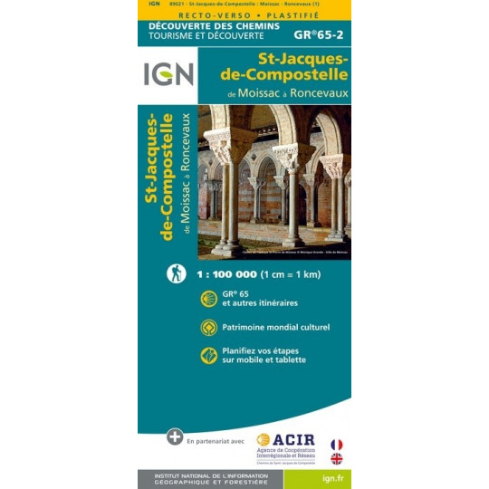 Carte IGN plastifiée Saint Jacques de Compostelle - MOISSAC A RONCEVAUX 1/100000 