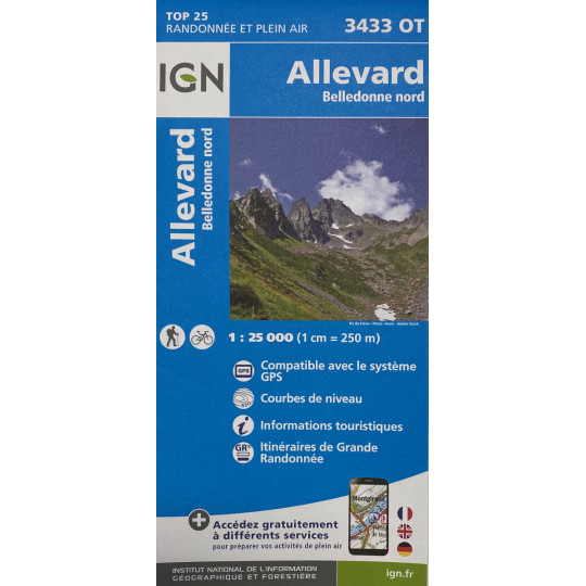 Carte TOP 25 IGN 3433 OT ALLEVARD - BELLEDONNE NORD