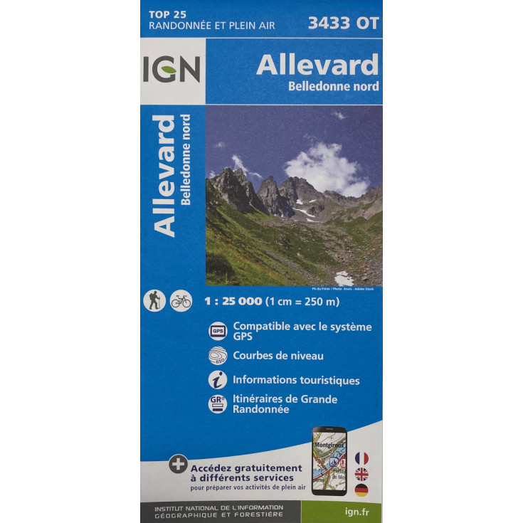 Carte TOP 25 IGN 3433 OT ALLEVARD - BELLEDONNE NORD