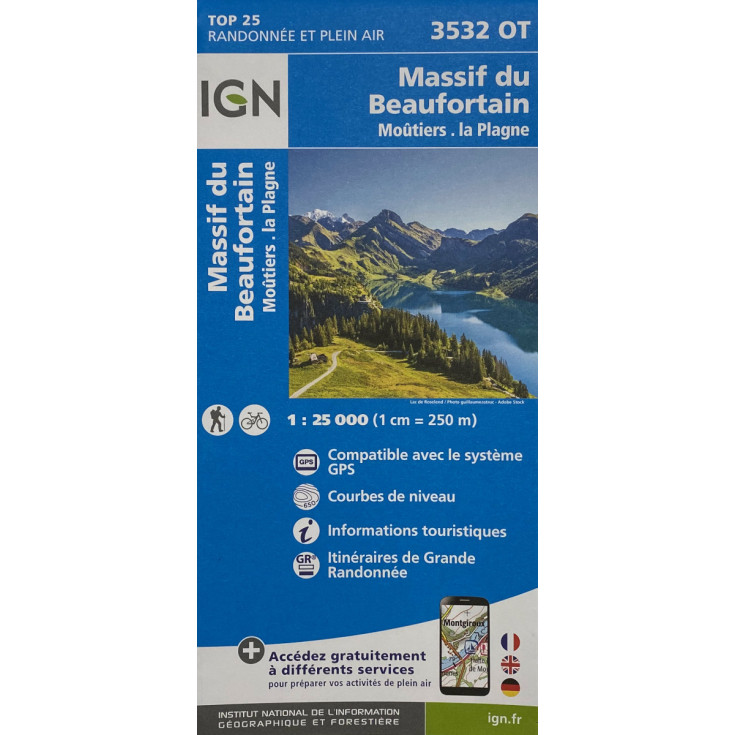 Carte TOP 25 IGN 3532 OT BEAUFORTAIN - MOUTIERS - LA PLAGNE 