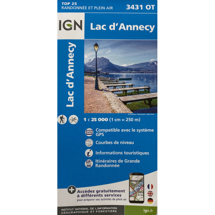 Carte TOP 25 IGN 3431 OT LAC ANNECY 2022