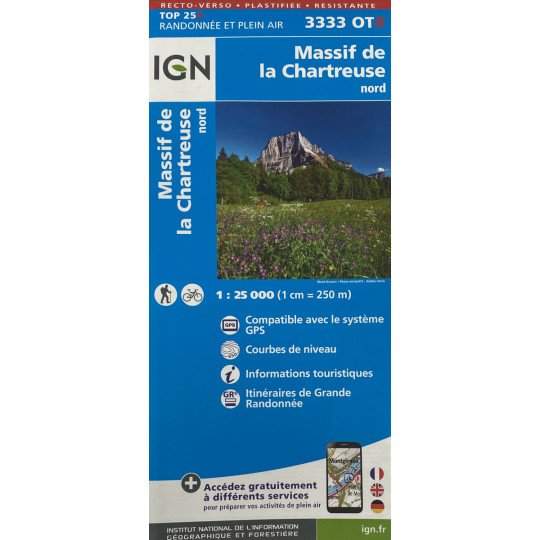 Carte Résistante Plastifiée TOP 25 IGN 3333 OTR CHARTREUSE NORD 2022