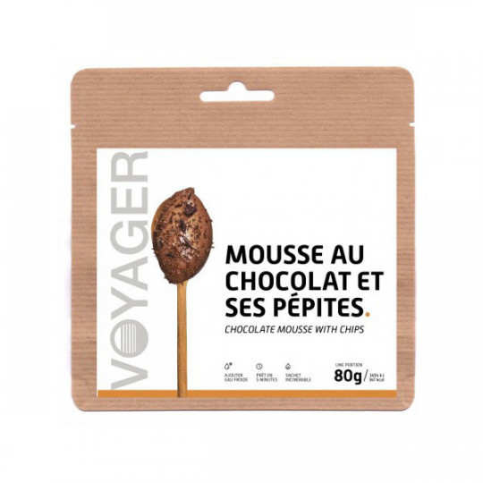 Dessert Lyophilisé Mousse au chocolat et ses pépites 80g - 343 Kcal - Voyager Nutrition