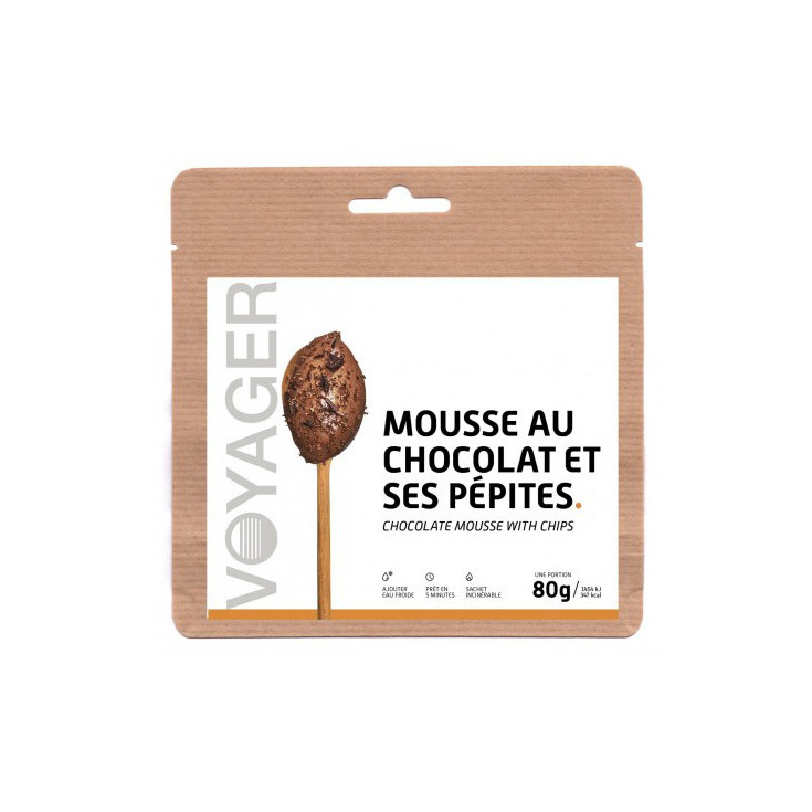 Dessert Lyophilisé Mousse au chocolat et ses pépites 80g - 343 Kcal - Voyager Nutrition