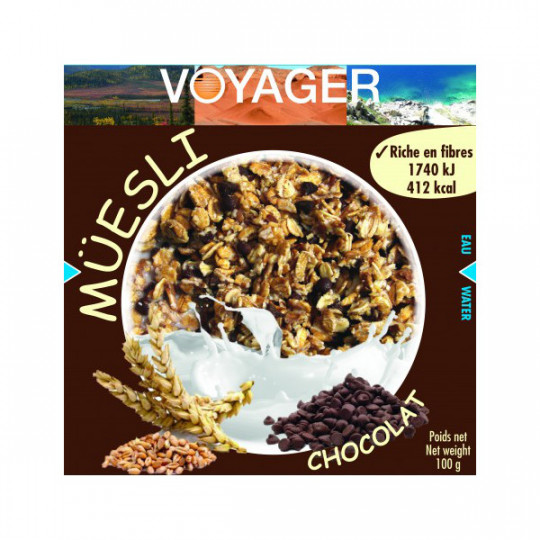 Petit déjeuner Lyophilisé Muesli au chocolat 100g - 412 Kcal - Voyager Nutrition