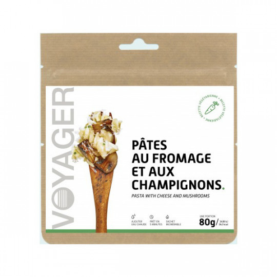 Repas Lyophilisé Pâtes au fromage et aux champignons 80g - 346 Kcal - Voyager Nutrition