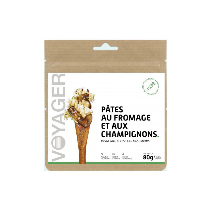 Repas Lyophilisé Pâtes au fromage et aux champignons 80g - 346 Kcal - Voyager Nutrition