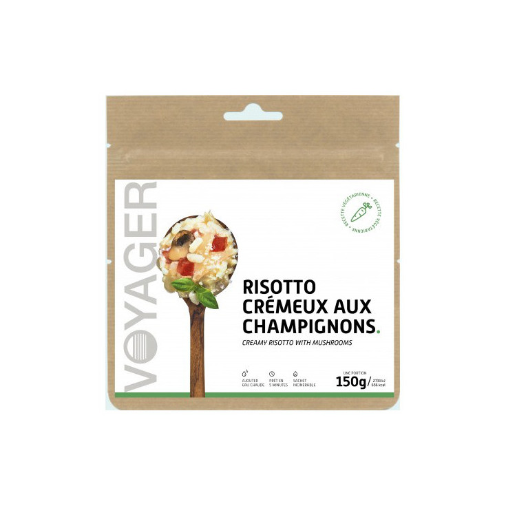 Repas Lyophilisé Risotto Crémeux aux Champignons 150g - 653 Kcal - Voyager Nutrition