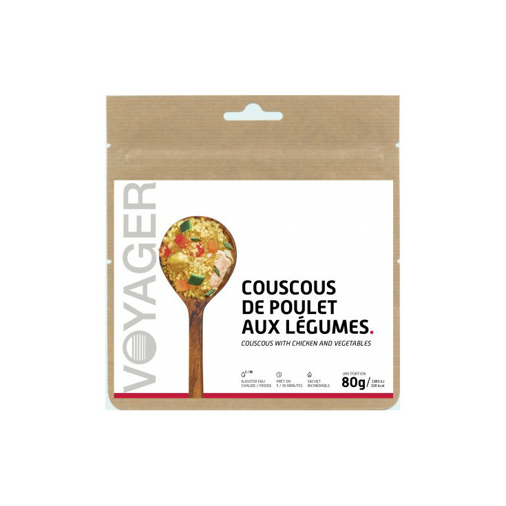 Repas Lyophilisé Couscous de Poulet aux légumes 80g - 331 Kcal - Voyager Nutrition