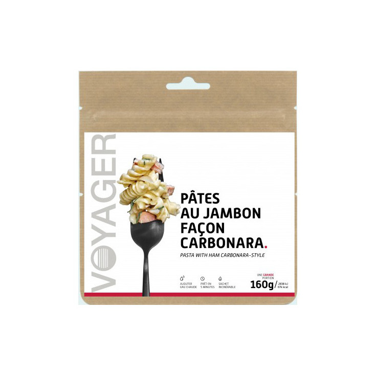 Repas Lyophilisé Pâtes au Jambon façon Carbonara 160g - 665 Kcal - Voyager Nutrition