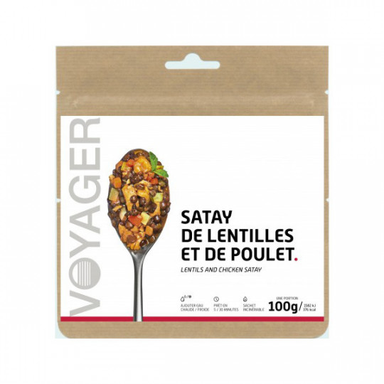 Repas Lyophilisé Satay de Lentilles et de Poulet 100g - 377 Kcal - Voyager Nutrition