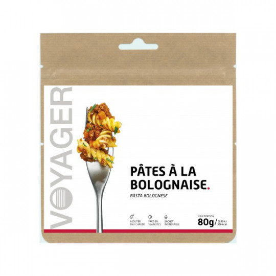 Repas Lyophilisé Pâtes à la Bolognaise 80g - 306 Kcal - Voyager Nutrition