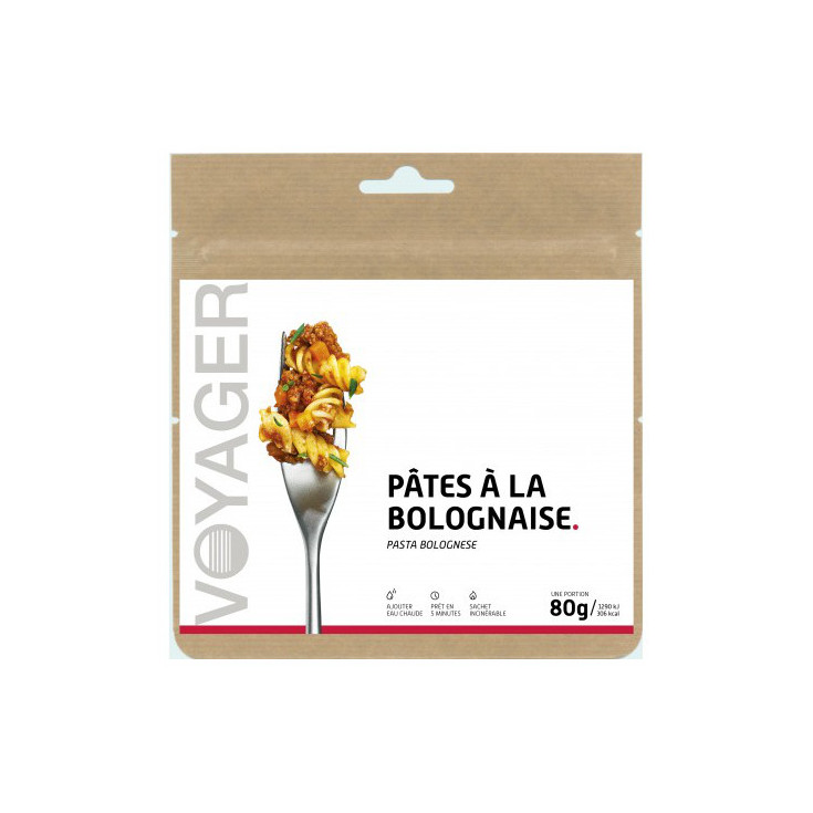 Repas Lyophilisé Pâtes à la Bolognaise 80g - 306 Kcal - Voyager Nutrition